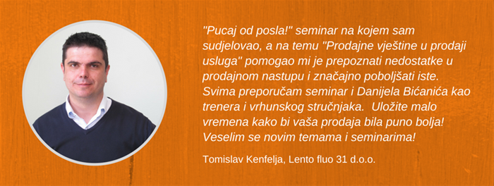 Tomislav Kenfelja, Lento Fluo 31 d.o.o. - Sudionik seminara "Prodajne vještine u prodaji usluga"